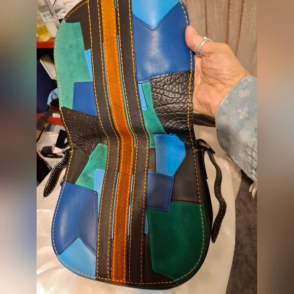 Coach Suede 23 Varsity Stripe Patchwork Crossbody Bag Shoulder Bag - Picture 9 of 17